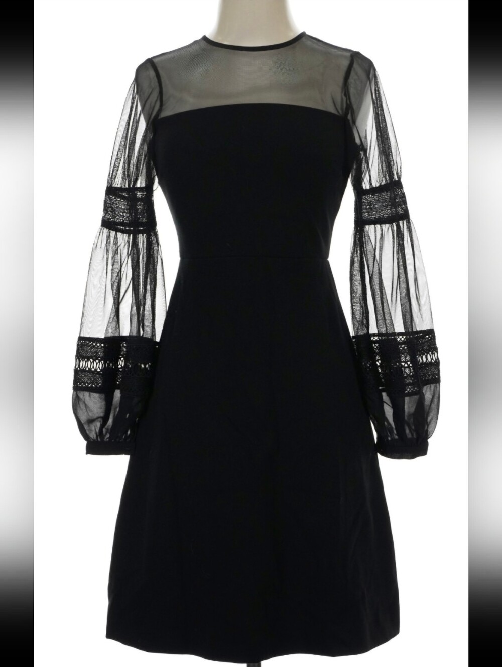 French Connection Black Mesh Lace Bell Sleeveโ Dress Zip Gala Wedding Sz 10 NWT